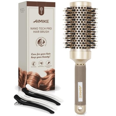 Luxury Round Brush for Blowouts: Nano Ceramic & Ionic, 2.9'' Barrel Gold Finish
