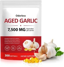 Odorless Garlic 7500mg Per Servings, 300 Softgels  2 Years Aged Garlic Extra...