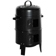 Outsunny Vertical Charcoal BBQ Smoker, 3-in-1 16" Round Charcoal Barbecue Grill