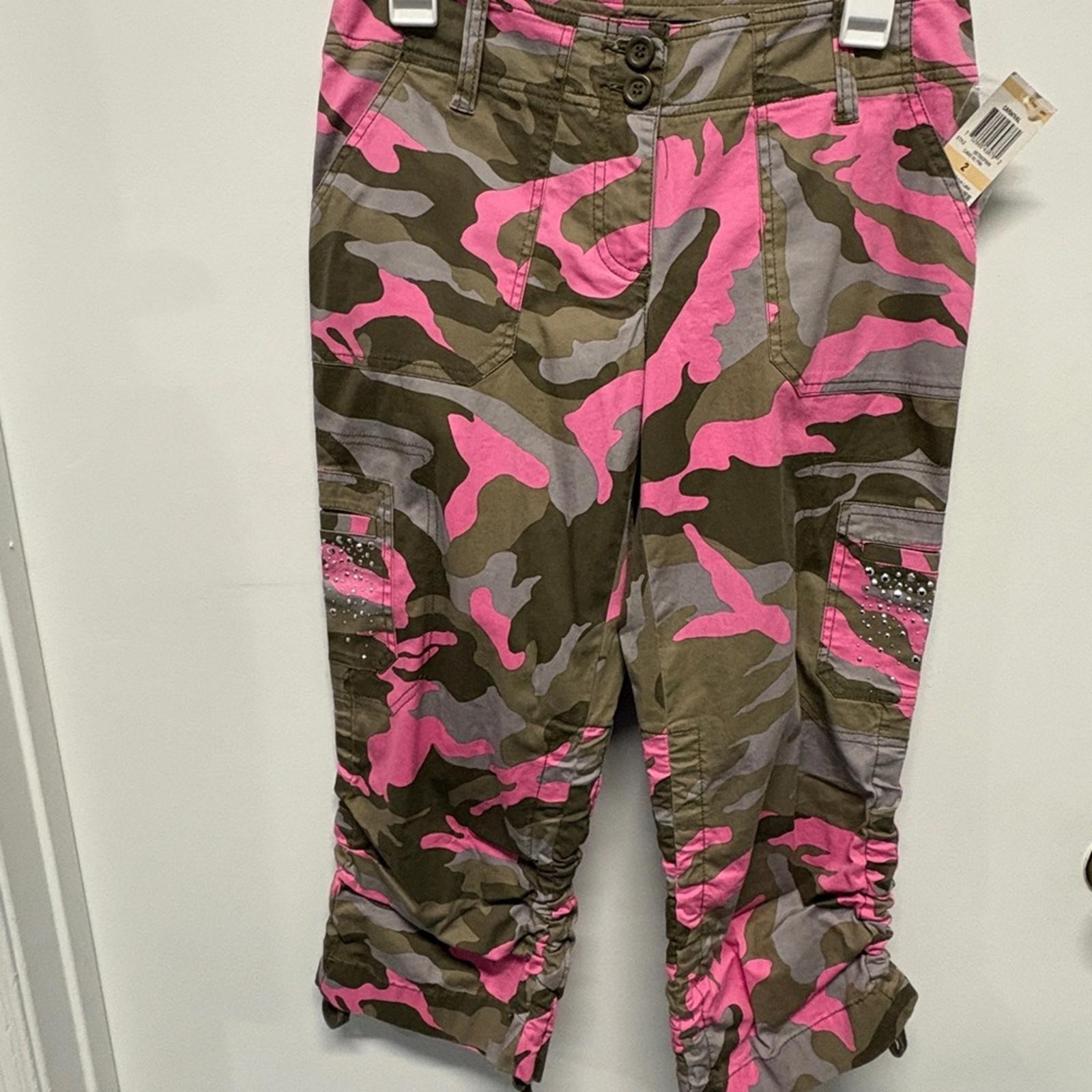 INC International Concepts Pink and Green Camouflage Cropped Pants