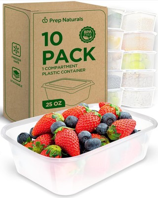 10 Pack Meal Prep Containers - 10 Pack of 25 Oz 100% BPA-free Plastic Food St...
