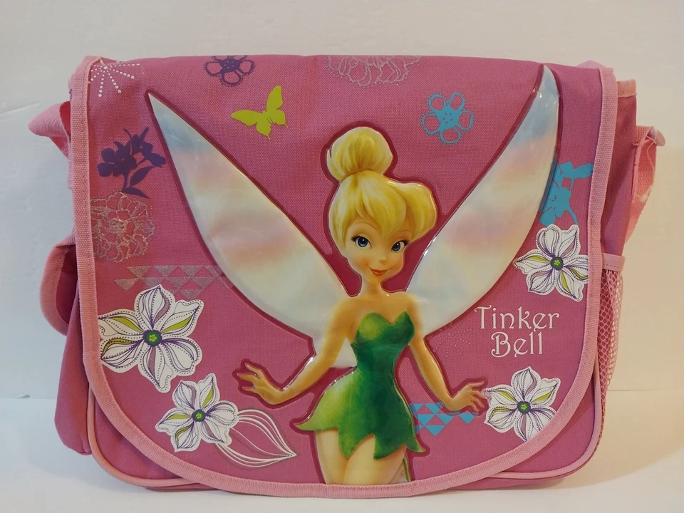 Disney Tinker Bell Niños Grande Mensajero Bolso Escolar Rosa con Correa Ajustable Foto 3 de 4