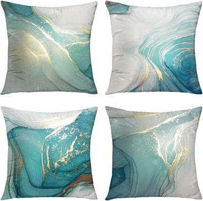 GALMAXS7 Marble Texture Turquoise and 16 x 16 (Pack of 4), Gold 