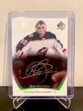 Elvis Merzlikins 2021-22 SP Authentic Black Gold Auto #65 Columbus Blue Jackets