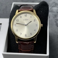 Limit Men's Gold plated Brown Strap Watch BRAND NEW BOXED 
