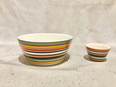 Iittala Origo Egg Cup & Dessert Bowl Set of 2 Finland Multicolor Stripe Pattern