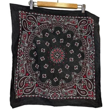Vintage Hav-A-Hank Black & Red Paisley Bandana RN 15187 100% Cotton Made In USA