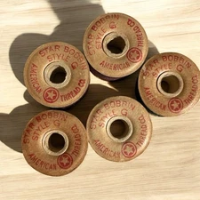 Lot of 5 VTG STAR BOBBIN STYLE “G” AMERICAN THREAD CO. Black Brown Cotton Thread