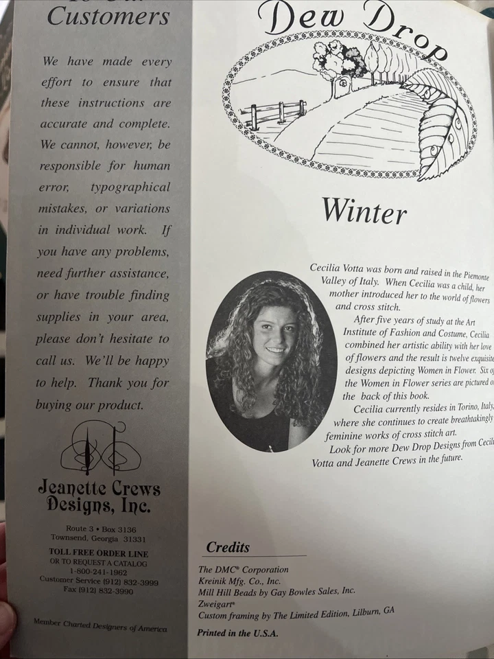 Rare Jeanette Crews Designs WINTER DEW DROPS Cecilia Votta Counted Cross Stitch - Image 3 of 4