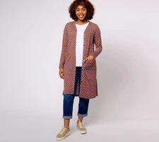 LOGO by Lori Goldstein Jacquard Duster Cardigan Purple Slate 3X A611258 Long