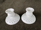 Fenton Glass Pair Of Vintage Milk Glass Hobnail Candle Holders