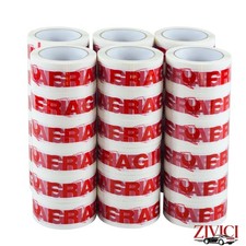 Fragile Warning Packing Tape, 36 Rolls 2Mil 2"x100Yard White Background Red Text