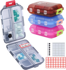 4PS Travel Pill Organizer with 164 Slice Labels 10 Compartments Travel Pill Box