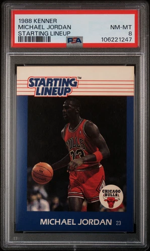 MICHAEL JORDAN 1988 KENNER STARTING LINEUP BASKETBALL CARD PSA 8 LINE-UP BULLS