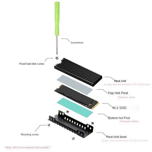 Dissipateur thermique M.2 2280 NVMe M.2 SSD dissipateur thermique tampon de refroidissement aluminium dissipation2606 - Photo 3/8