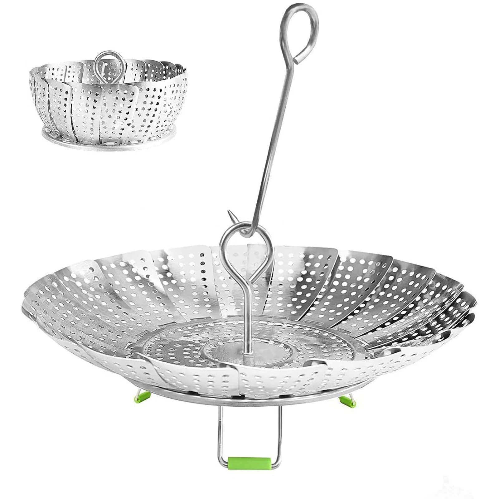 Steamer Basket Stainless Steel Vegetable Basket Metal Handle Folding Silicone...