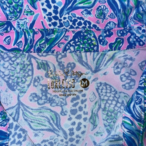 Lilly Pulitzer Luxletic Polo Women Medium Pink Blue Mermaid Excellent Ruffle - Picture 2 of 4