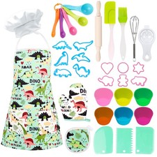 Kids Baking Chef Set 35 Pcs with Dinosaur Apron and Mitt, Cooking Chef Dress ...