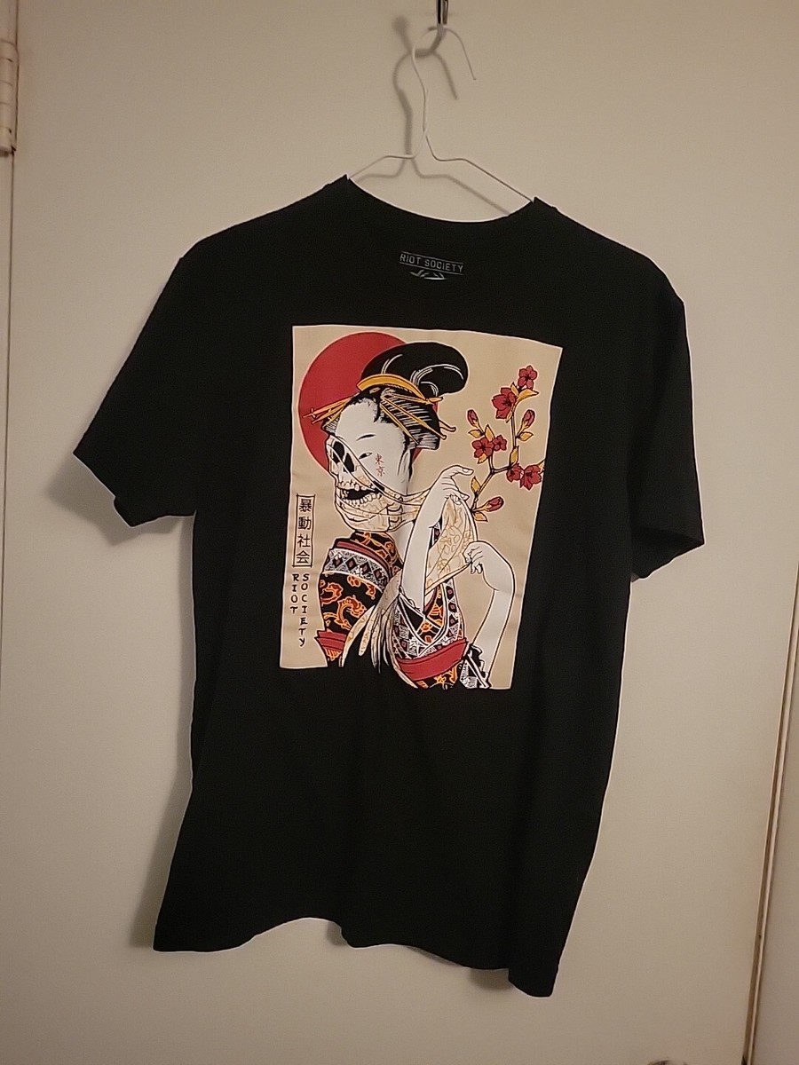 RIOT SOCIETY Shirt Geisha Half Skull Face Size M Fits Like Small