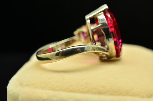 925 Sterling Silver Two Stone Pink CZ Ring Band Size 7.75 - Picture 2 of 7