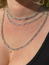 Ladies Solid 925 Sterling Silver Paperclip Ch...
