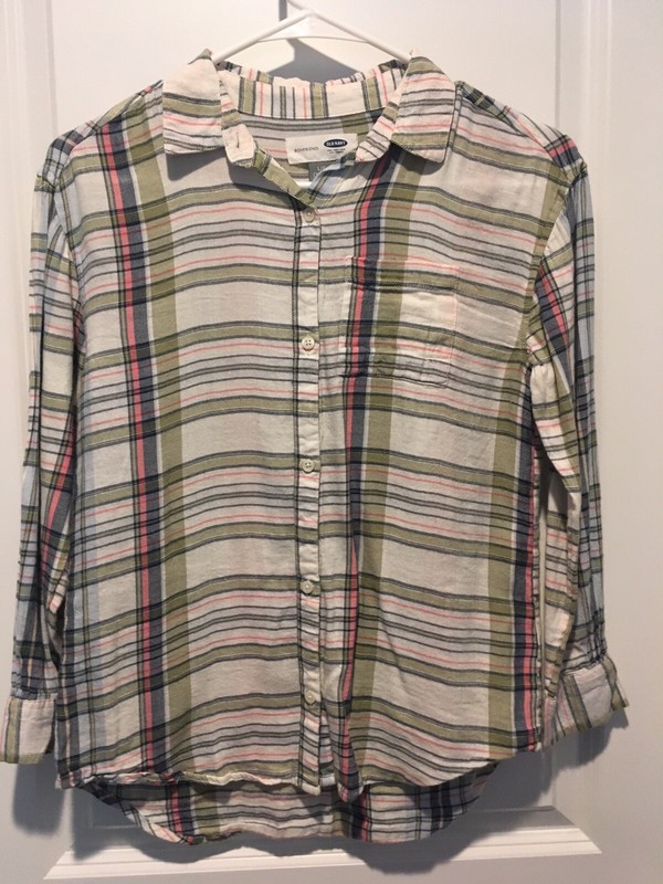 Girls Plaid Flannel Shirt Size L 10-12 Old Navy