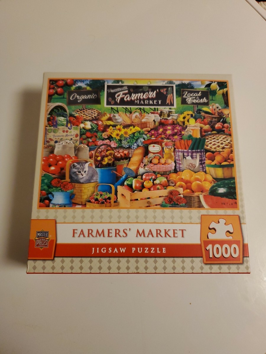 MasterPieces 1000 Piece Jigsaw Puzzle - Farmer's Market Scene, Linen Finish, Recycled Board