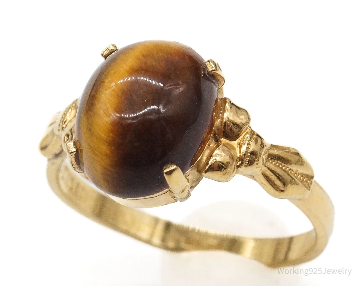 Antique Designer Clark Coombs 10K Gold Filled Tigers Eye Ring Size 6