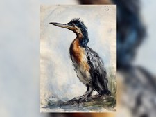 Listing image for Majestic Wetland Cormorant 5"x7" Print on Matte Paper | Textured Bird Artwork