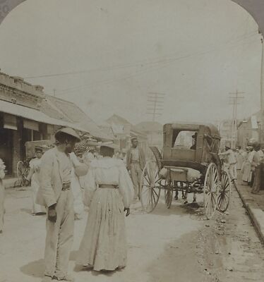 Admiring the Lady in Horse Drawn Carriage Kingston Jamaica Universal Stereoview