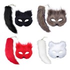 Therian and Tail Set Cats Tail Half Face Foxes Wolf Tail Keychain