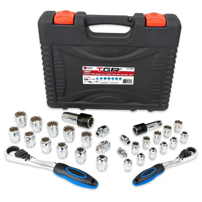 TGR 30PC Quick Release Go Thru Spline Socket Set - 1/4'' & 3/8'' Drive SAE/Metric