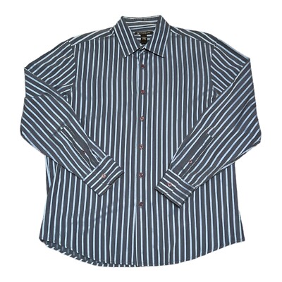 international concepts dress shirts INC International Concepts Mens Dress Shirt Large Long Sleeve Blue Stripe Cotton
