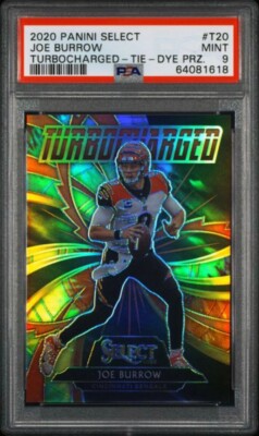 2020 Select Joe Burrow #09/25 JERSEY# Tie-Dye Turbocharged Prizm (RC) T-20 PSA 9