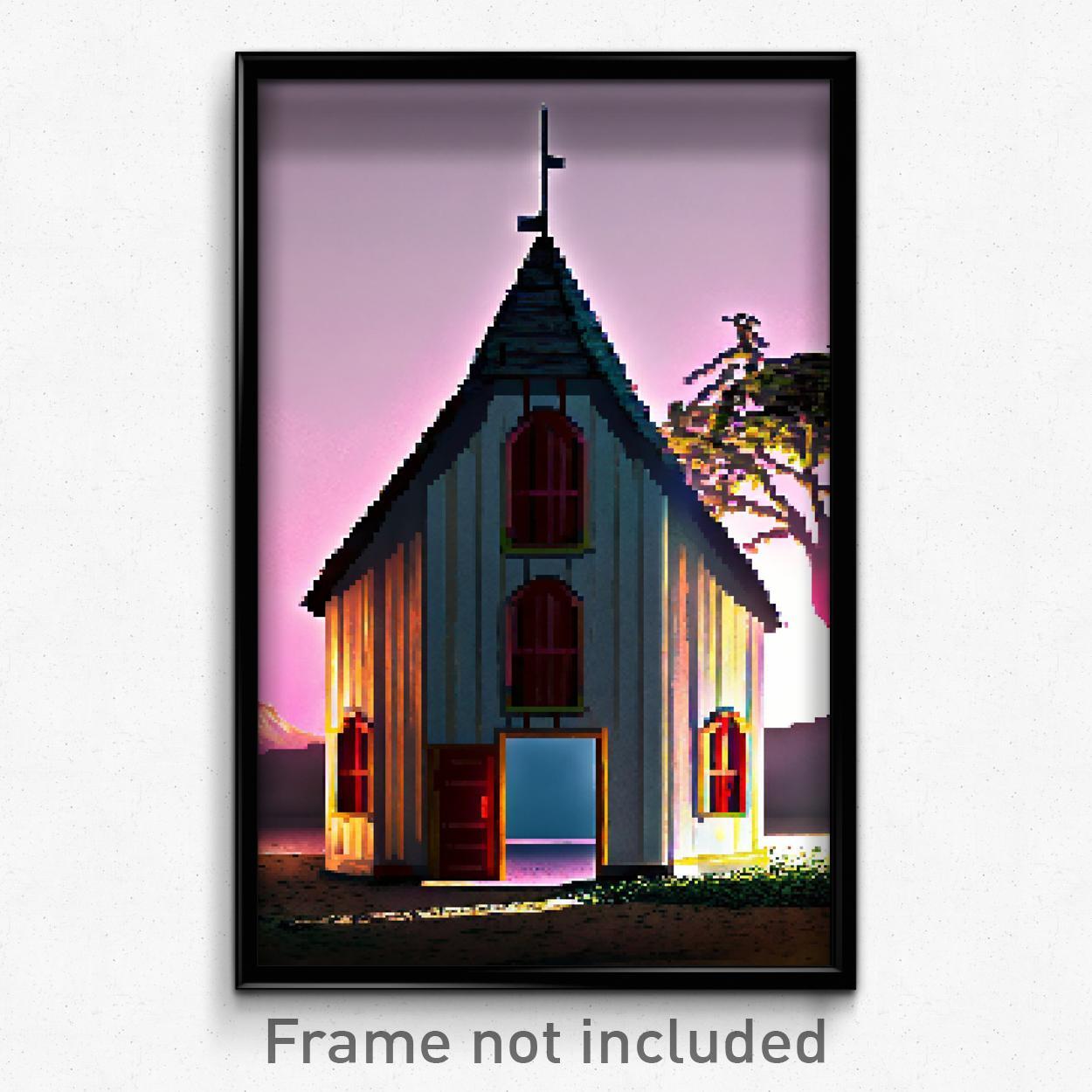 Psychedelic 8-Bit Pixel Art Poster of an Active Cathouse Video Game Print