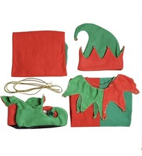 Christmas Elf Kids Costume W/ Hat Halloween Santa Unisex Whole Outfit 12-14 Lge