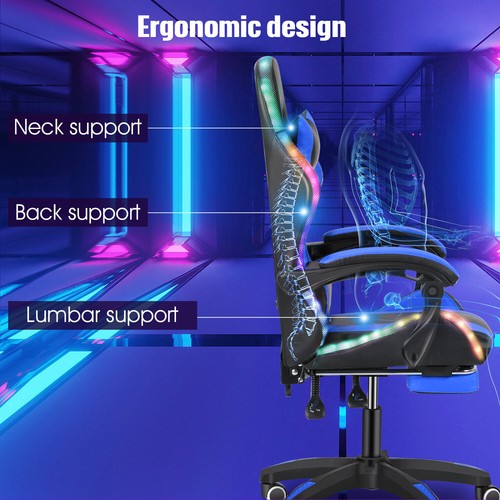 Blue Gaming Office Chair Racing RGB LED Computer Work Seat Swivel Office Sfgllbr - Picture 6 of 14