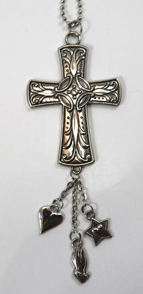 K4 Cross silver CAR CHARM MIRROR ORNAMENT Ganz er79608 heart