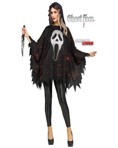 CA2752 Womens Glittering Ghost Face Poncho Scream 4 Halloween Licensed Costume - Picture 2 of 3