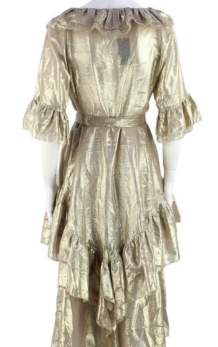 LISA MARIE FERNANDEZ GOLD ANGEL MIDI DRESS FESTIVE RUFFLE RRP£915 SZ12 WORN ONCE image 3