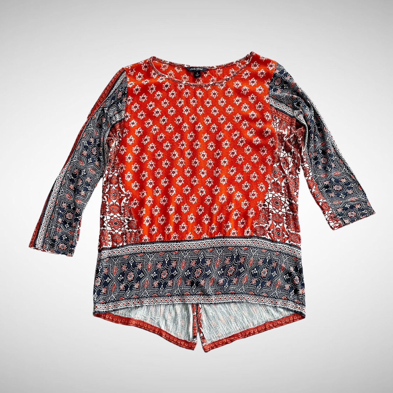 Lucky Brand Boho Orange Patterned Splitback Top 3… - image 10