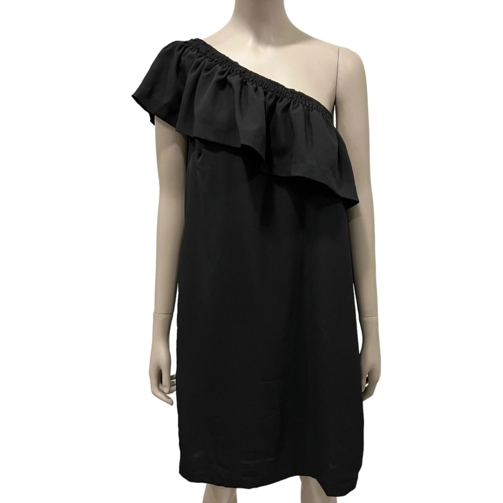 VETEMENTS Abito Marled Reunited taglia M nero a cascata una spalla scollo a volant nuovo con etichette