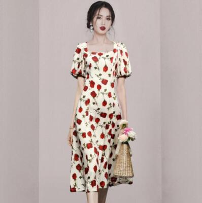 Womens 2024 Chic French Style Square Neck Floral Puff Sleeves A Line Dress | eBay Womens 2024 Chic French Style Square Neck Floral Puff Sleeves A Line Dress | eBay
