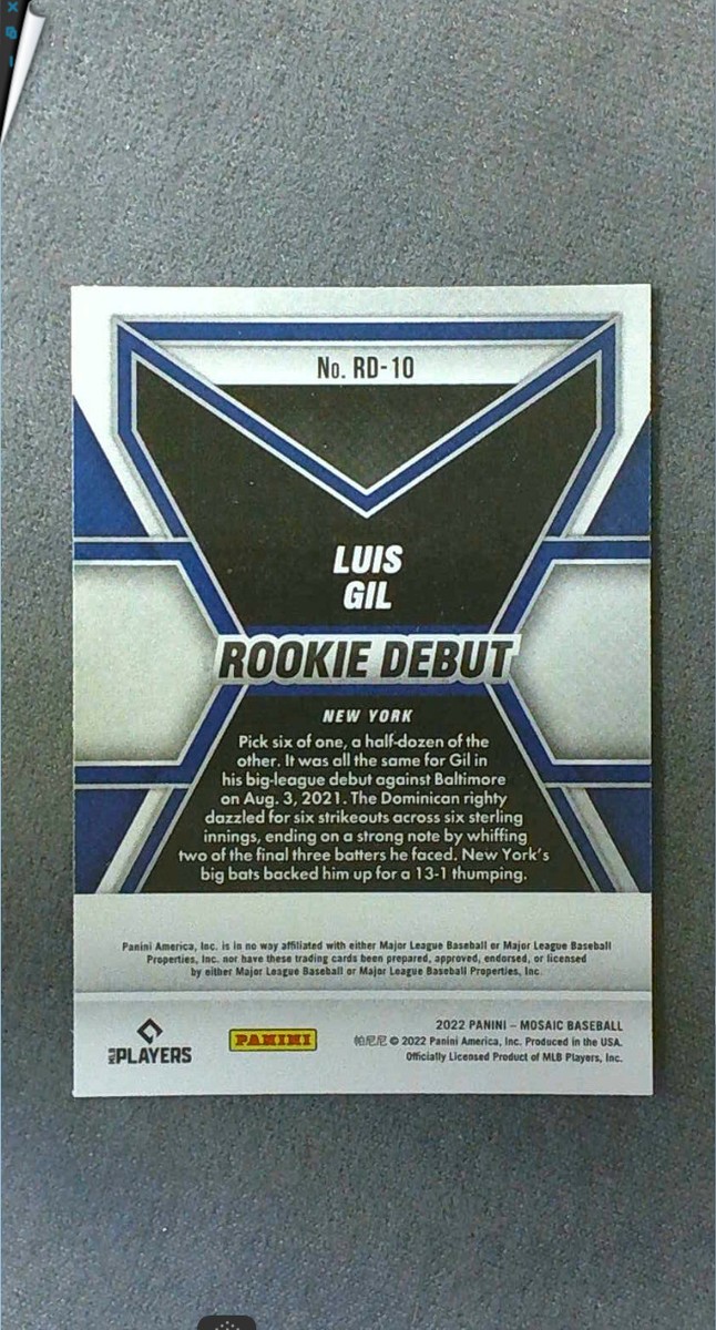 2022 Panini Mosaic Rookie Debut #10 Luis Gil Yankees | eBay