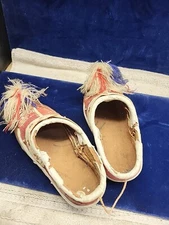 Vintage Antique TSAROUHI Opanke Greek Kids Shoes Leather Handmade Dance Pom Pom!