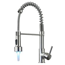LED Kitchen Sink Faucet Single Handle 360 degree Swivel Pull Down Spring Sprayer