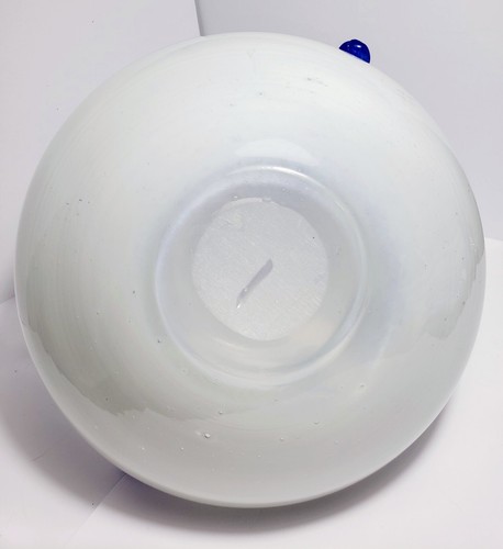 S. Puccini Art Glass Vase 5½" Italy Murano White Glass Cobalt Blue Handle Large - Picture 10 of 13