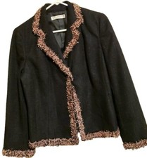 St John Confetti Fringe Black Tweed Long Sleeve Jacket Lined Size 36 EUC Coat