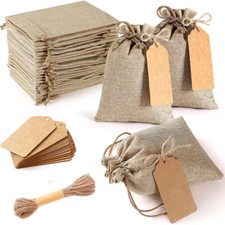 25pcs Burlap Gift Bags Drawstring with tags Jewelry Pouches Wedding Party Favor