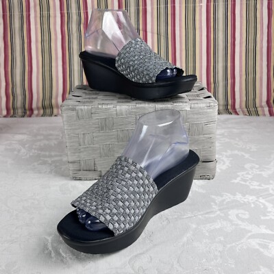 Nine West Womens Shoes Size 8.5 Silver Metaalic Textile Fabric Slide Wedge  Heel | eBay